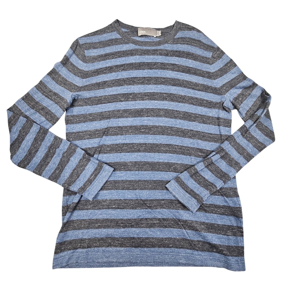 Vince Men's Size S Cotton Cashmere Blend Long Sleeve Striped Crew Neck Blue Grey